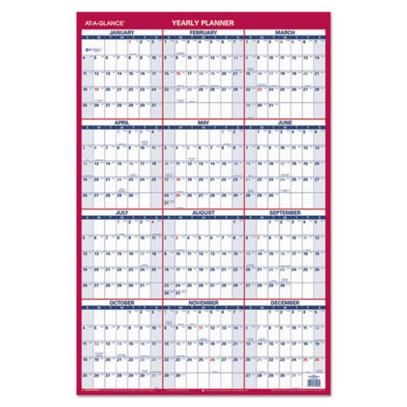 Erasable Vertical/Horizontal Wall Planner, Blue/Red, 2025