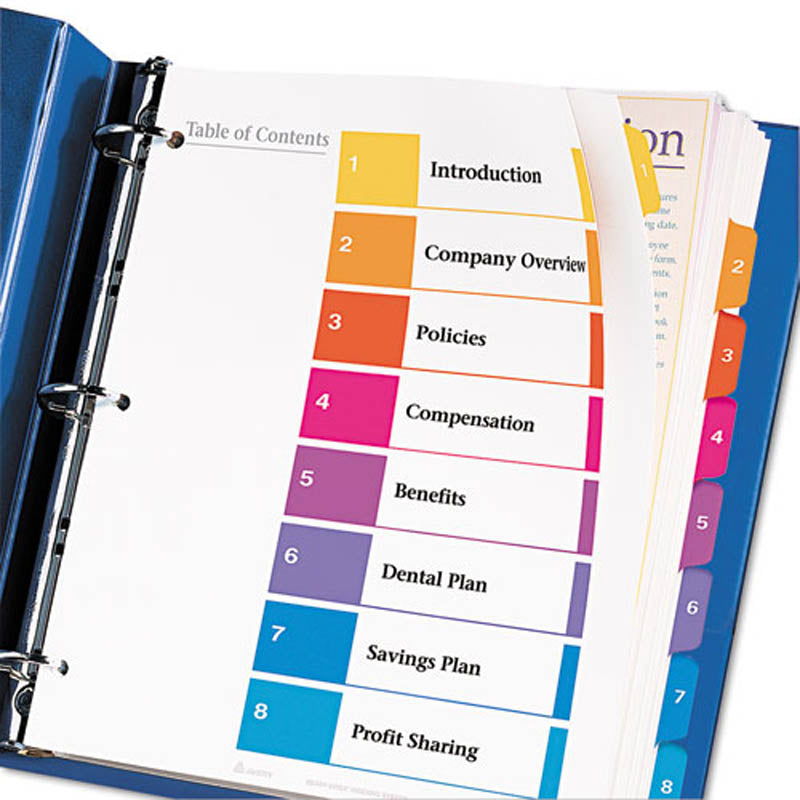 Extra-Wide Ready Index Dividers w/ Multicolor Tabs, 8-Tab, Letter (set of 8)