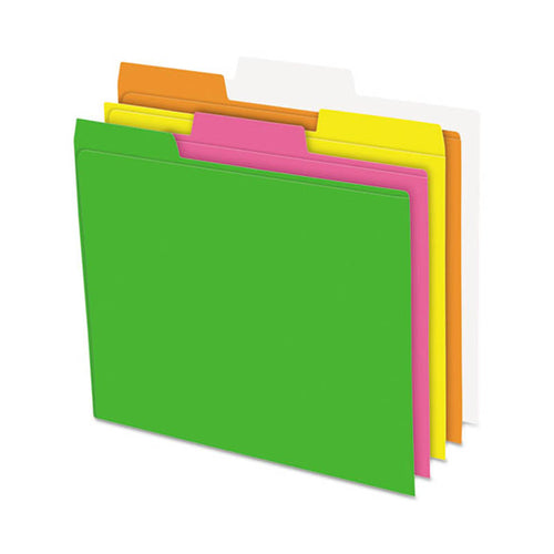 Glow Top Tab File Folders, 3rd-Cut, Assorted Neon Colors (box of 24)
