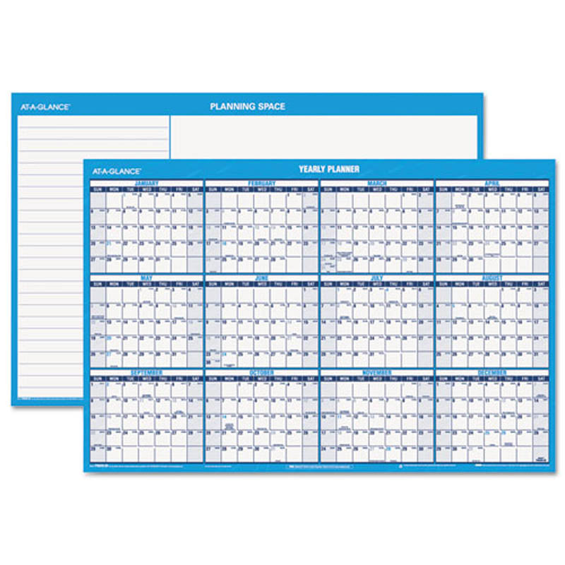 Horizontal Erasable Wall Planner, Blue/White, 2024