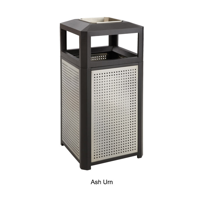 Indoor/Outdoor Steel Trash Can-SS, Black & Silver | Ultimate Office