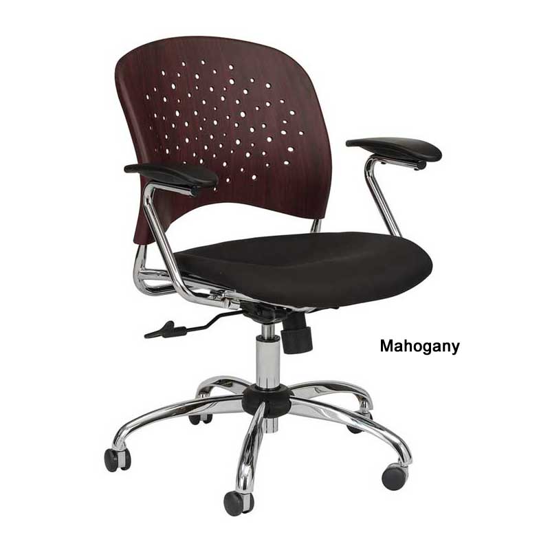 Manager Chair w/ Round Plastic Wood Back & Black Upholstered Seat