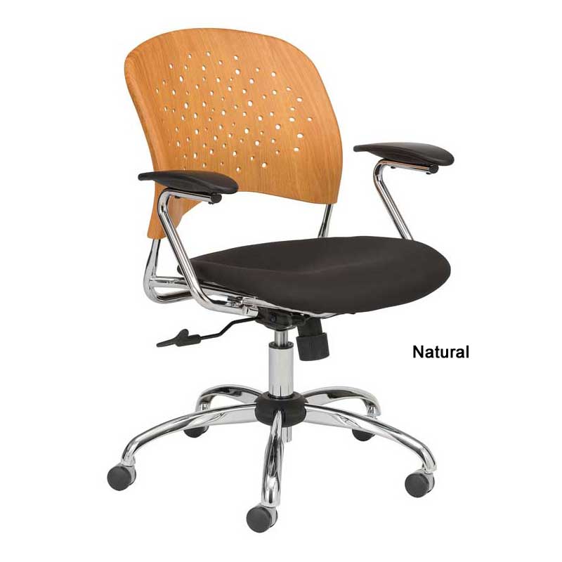 Manager Chair w/ Round Plastic Wood Back & Black Upholstered Seat