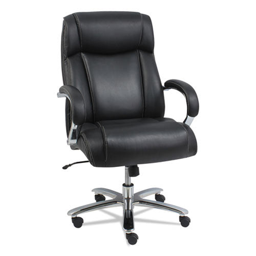 Maxxis Big & Tall Leather Highback Chair w/ Coil Spring Cushioning, Black w/Chrome