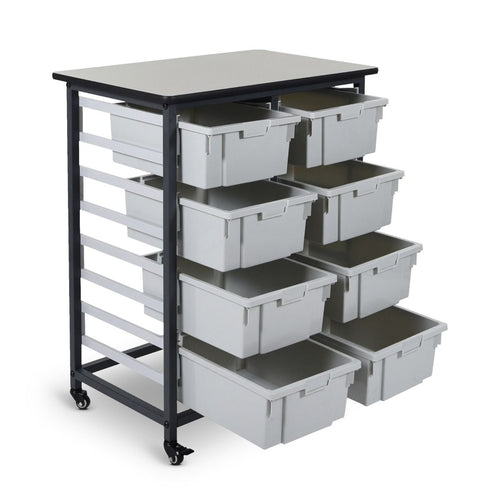 Offex Double Row Mobile Bin Storage Unit with Large Clear Bins