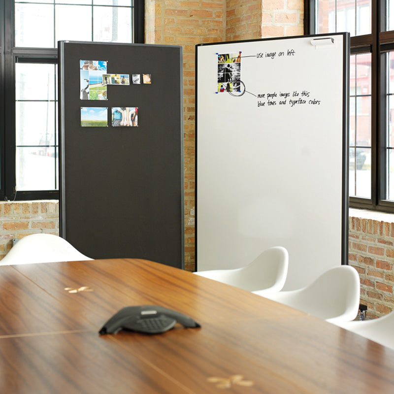 Mobile Porcelain Whiteboard/Fabric Bulletin Board Room Divider