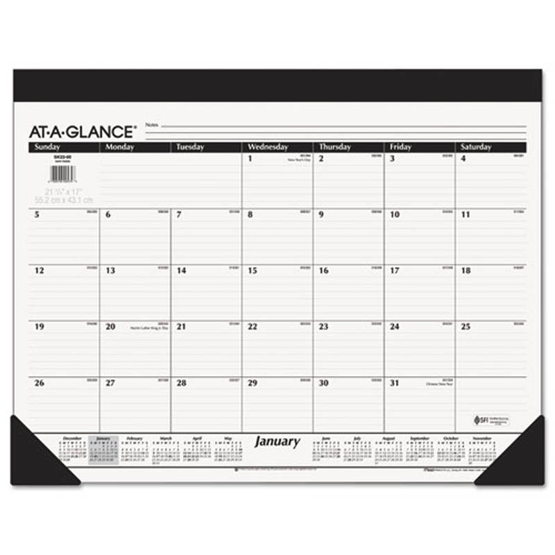 Monthly Refillable Desk Pad, 22" X 17", White, 2025