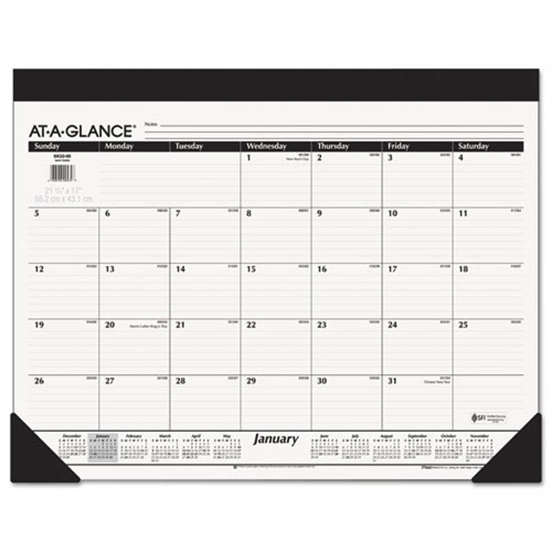 Monthly Refillable Desk Pad, 22" X 17", White, 2024