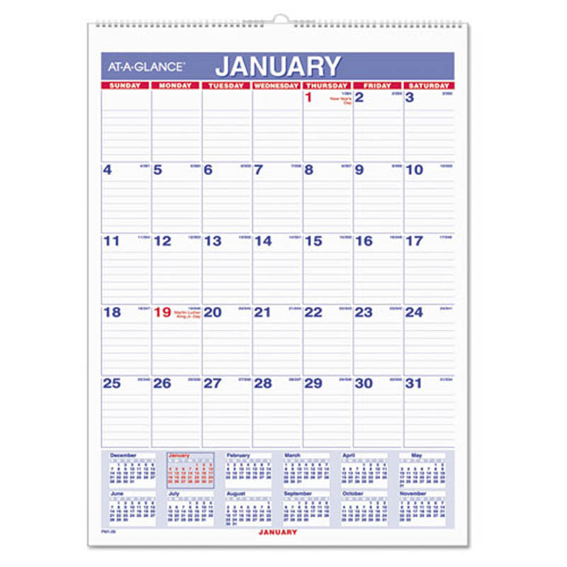 Monthly Wall Calendar with Ruled Daily Blocks, White, 2025