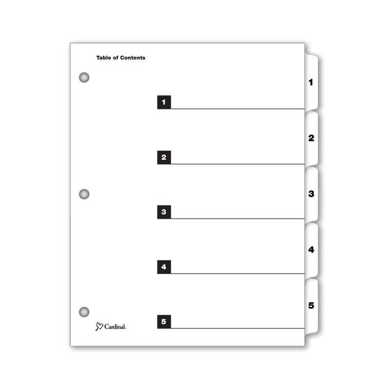 OneStep Printable Table of Contents Dividers w/ Tabs, 1-5, Letter