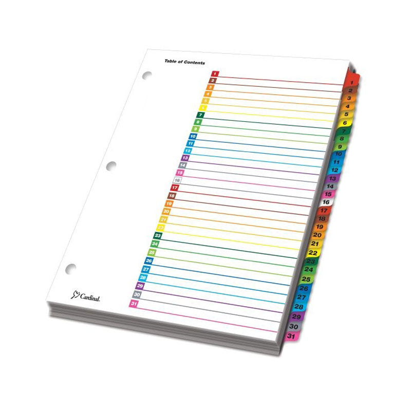 OneStep Printable Table of Contents Dividers w/ Tabs, 1-31, Letter (set of 31)