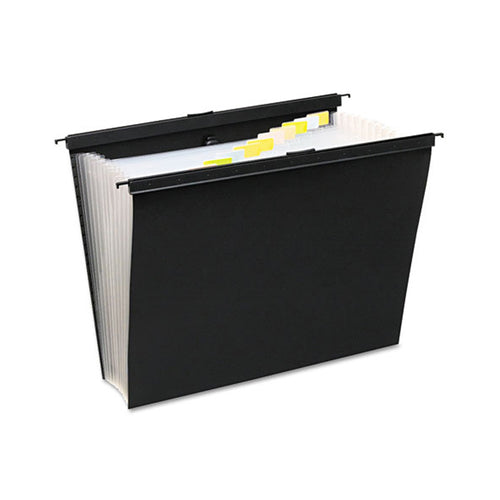 Poly Slide-Bar Expanding Pocket File, 13 Pockets, 15" Expansion, Letter, Black