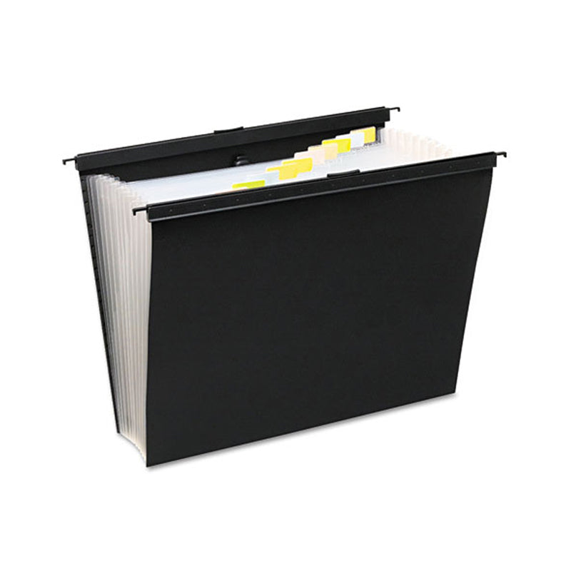 Poly Slide-Bar Expanding Pocket File, 13 Pockets, 15" Expansion, Letter, Black