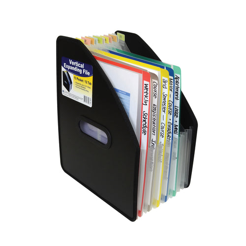 Poly Vertical Expanding File, 13-Pocket, 10" Expansion, Letter, Black