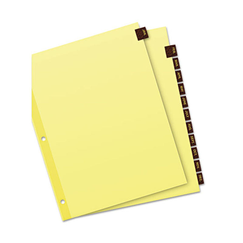 Preprinted Leather Tab Dividers w/ Reinforced Binding Edge, Jan-Dec, Letter (set of 12)