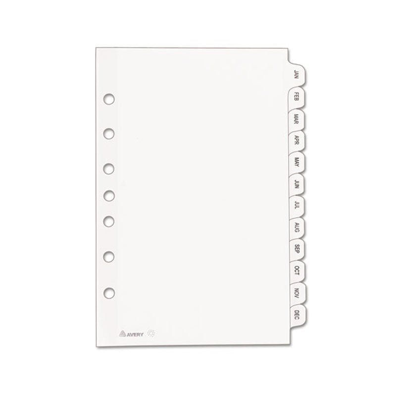 Preprinted Tab Dividers w/ Black & White Tabs, Jan-Dec, 5 1/2" x 8 1/2", White (set of 12)