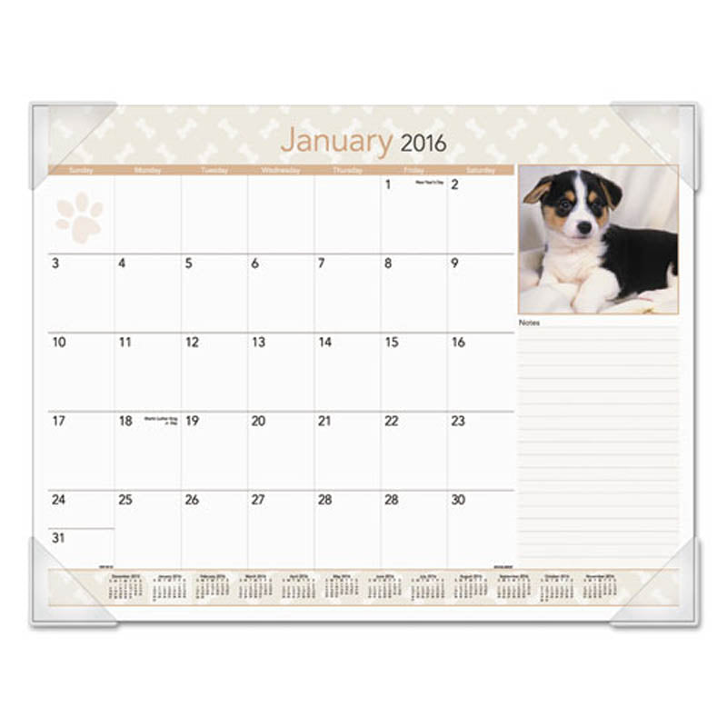 Puppies Monthly Desk Pad Calendar, 22" X 17", 2024