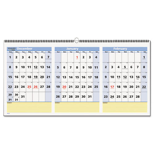 Quicknotes Three-Month Wall Calendar, Horizontal Format, 23 1/2" X 12", 2024
