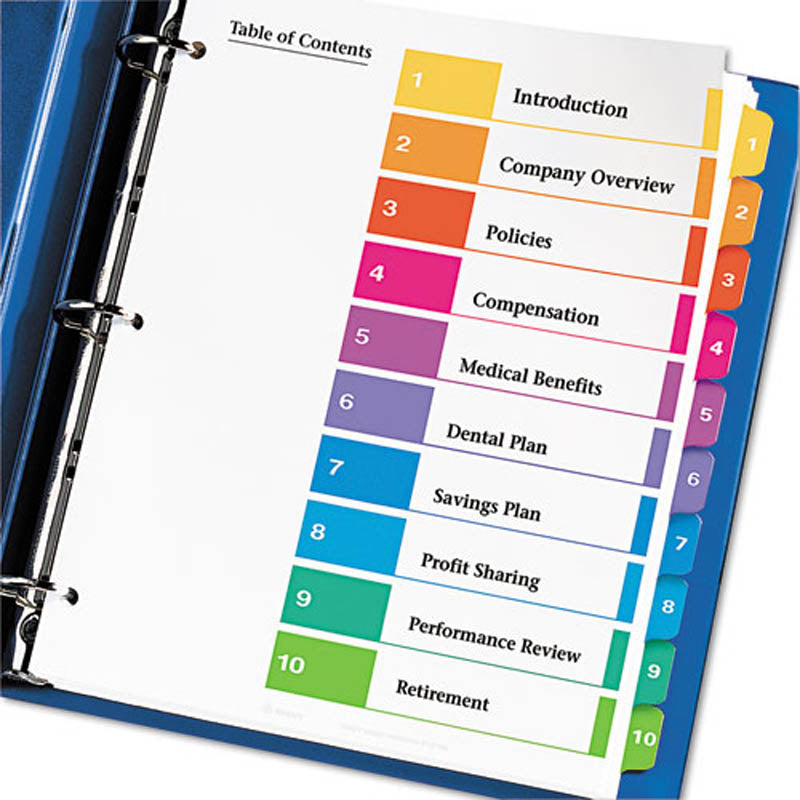 Ready Index Table of Contents Dividers w/ Multicolor Tabs, 1-10, Letter