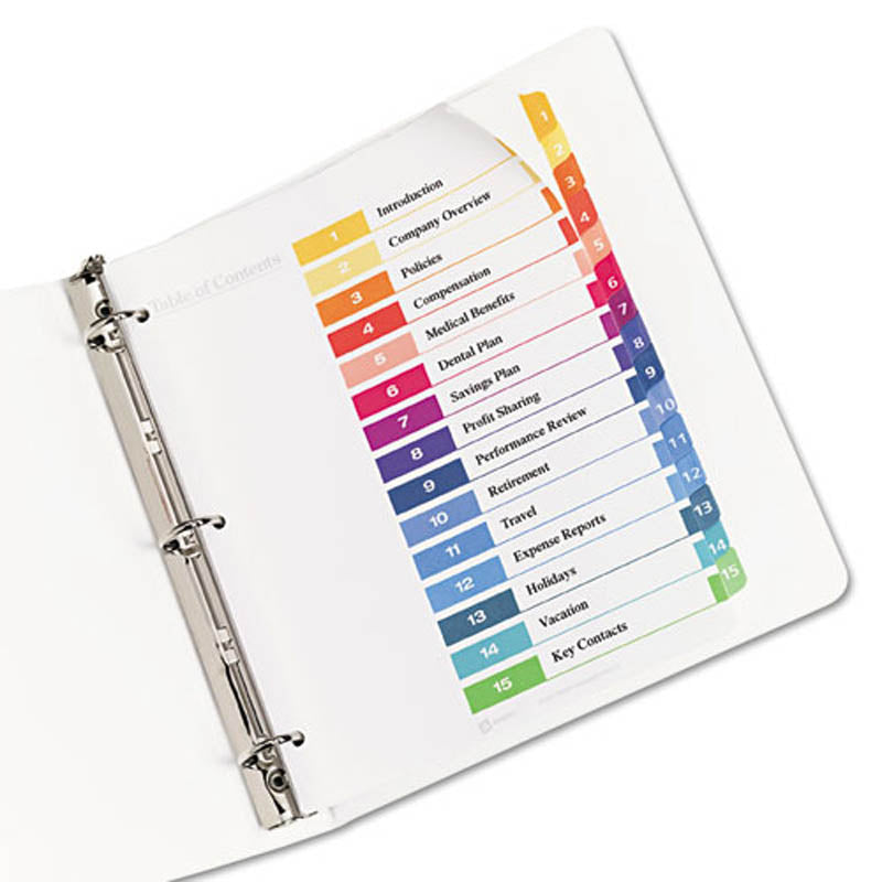 Ready Index Table of Contents Dividers w/ Multicolor Tabs, 1-15, Letter