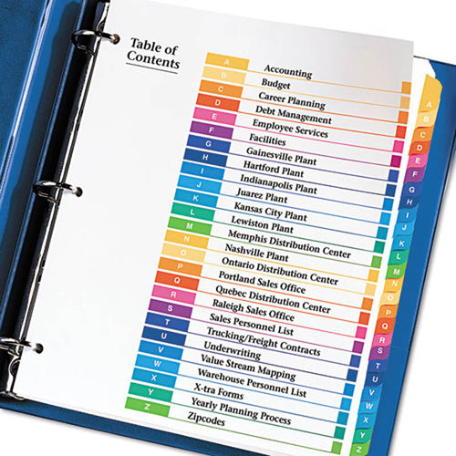 Ready Index Table of Contents Dividers w/ Multicolor Tabs, A-Z, Letter