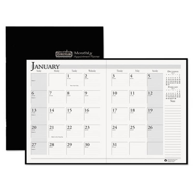 Ruled 14-Month Planner with Stitched Leatherette Cover, Black, 2021-2022