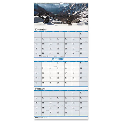 Scenic Landscapes Three-Months/page Wall Calendar, 12 1/4" X 26", 2023-2025