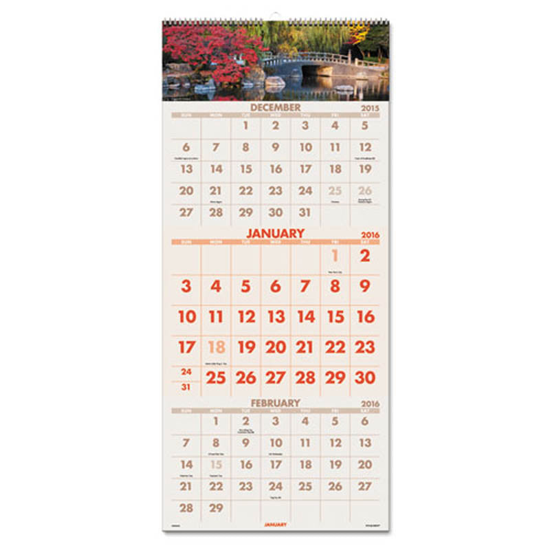 Scenic Three-Month Wall Calendar, 12 1/4" X 27", 2015-2019