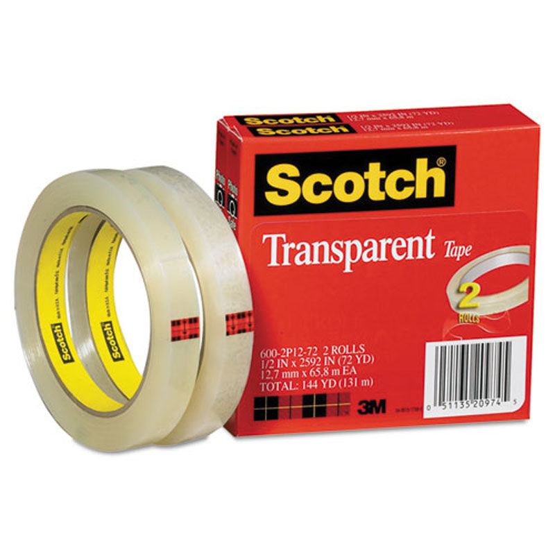 Scotch Transparent Tape, 3" Core, 216' Rolls, Clear