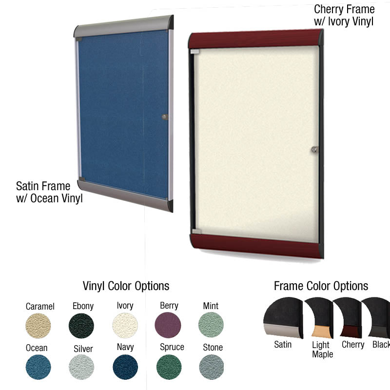 Silhouette 27 3/4" x 42 1/8" 1-Door Enclosed Bulletin Board, w/ Vinyl Fabric