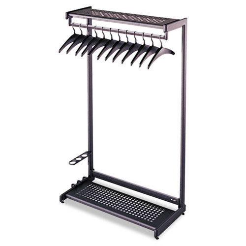 Single-Sided Garment Rack w/Hat & Boot Shelves, Umbrella Holder & Hangers, Black