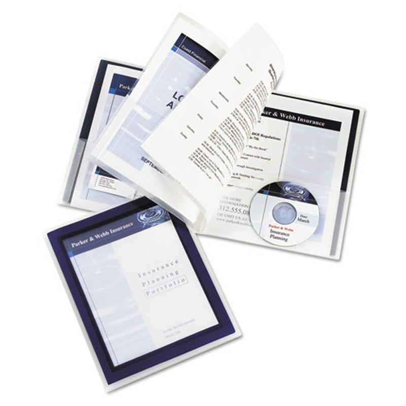 Six-Pocket Project File Folder, Translucent w/ Navy