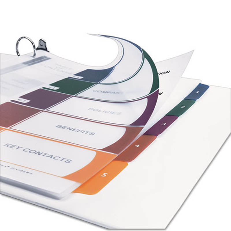 Translucent Ready Index Table of Contents Dividers w/ Multicolor Tabs, 5-Tab, Letter (one set of 5 tabs)