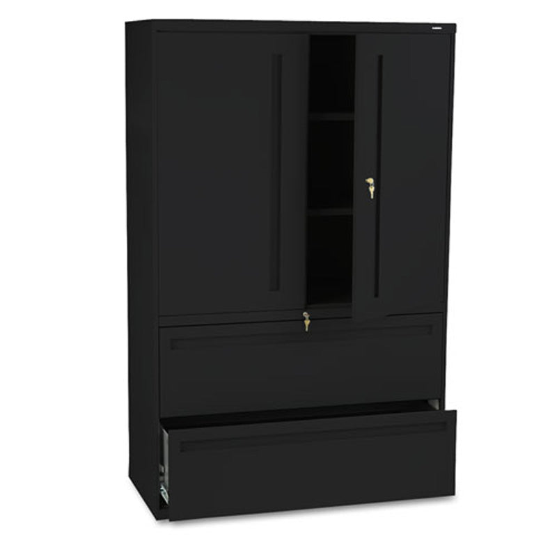 Two-Drawer Lateral File w/ Storage Cabinet, 42"w x 19 1/4"d x 67"h