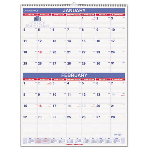 Two-Month Wall Calendar, 22" X 29", 2022