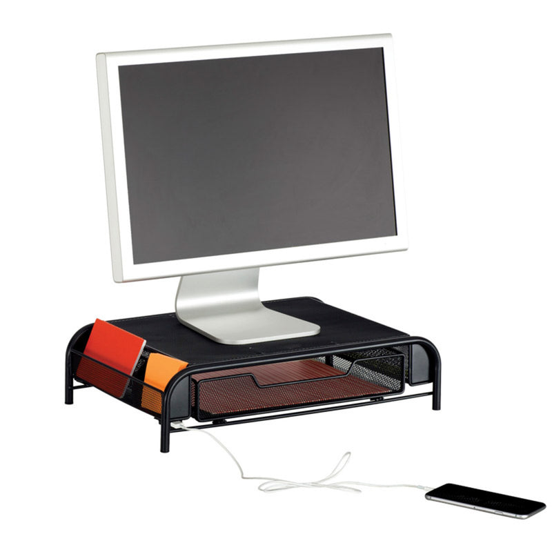 UltiMesh 1-Drawer Monitor Stand w/ USB Power Port, Black