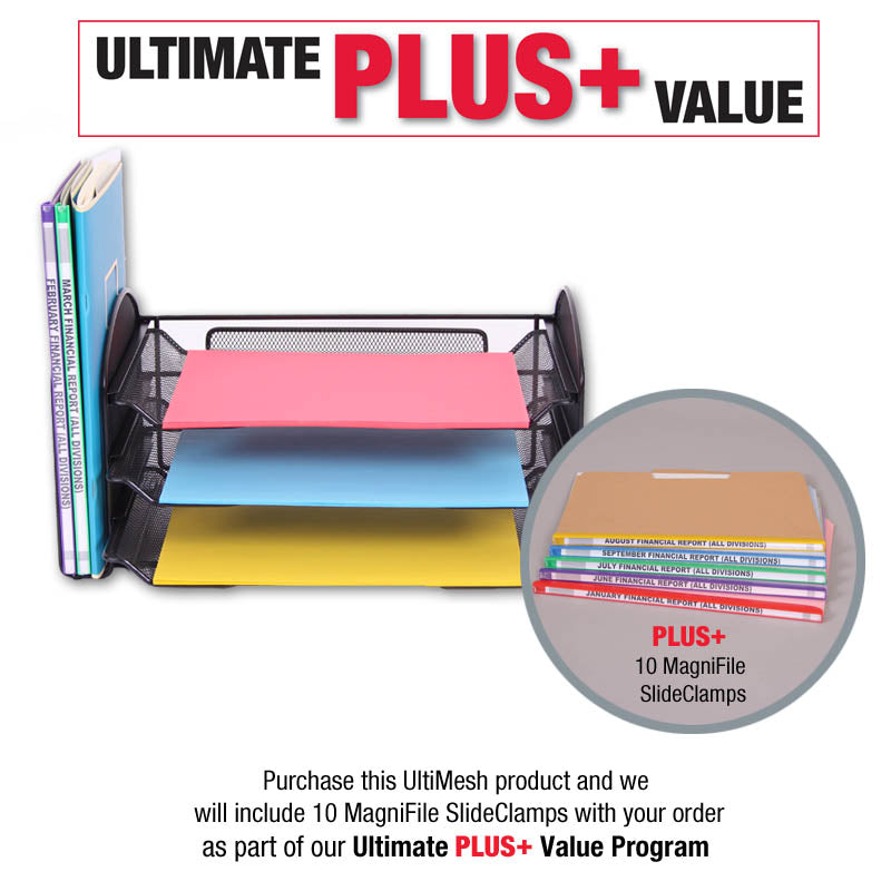 UltiMesh 1 Vertical Section & 3 Pull-Out Letter Trays PLUS+ 10 MagniFile™ SlideClamps