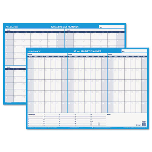 90/120-Day Undated Horizontal Erasable Wall Planner, 36" X 24", White/Blue