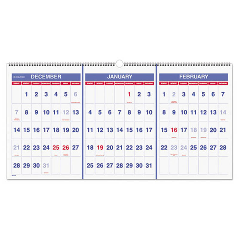 Vertical-Format Three-Month Reference Wall Calendar, 2024-2026