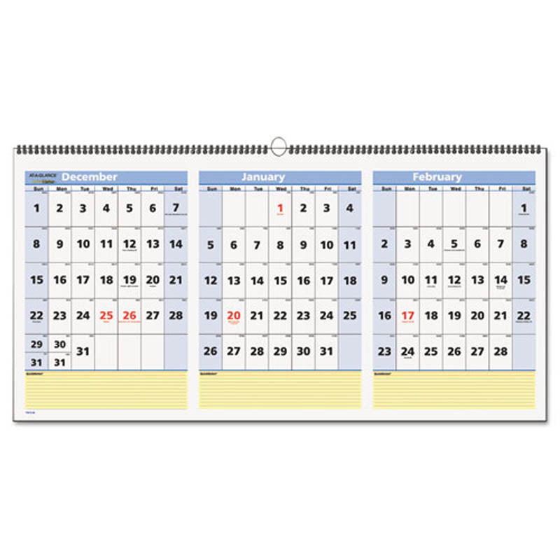 Vertical-Format Three-Month Reference Wall Calendar, 2024-2026