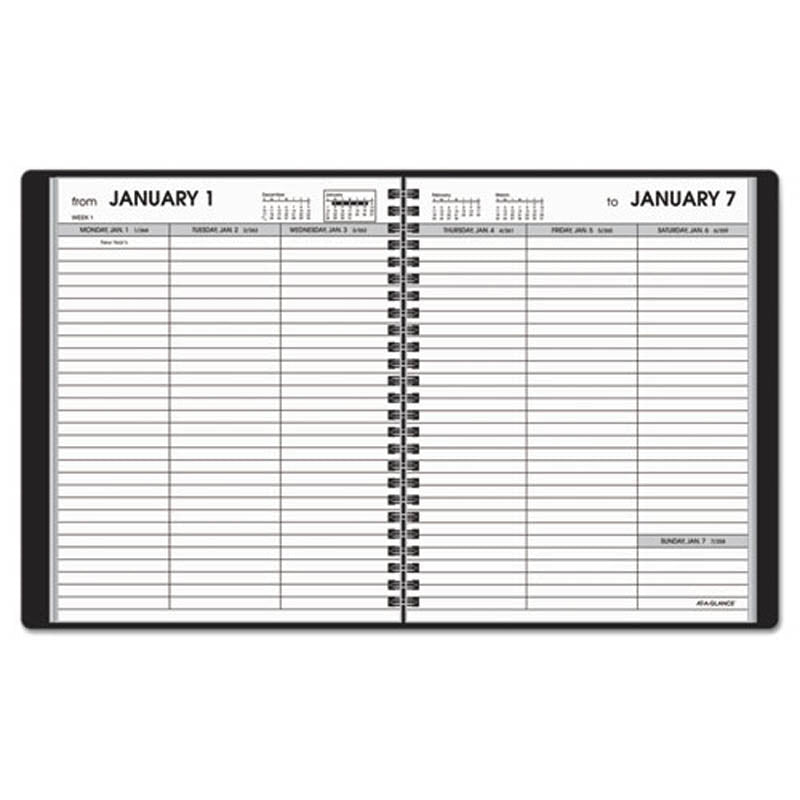 Weekly Planner Ruled for Open Scheduling, 6 7/8" X 8 3/4", Black, 2025