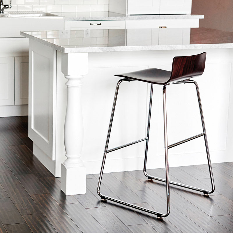 Wood Bistro-Height Stool w/ Chrome Sled Base