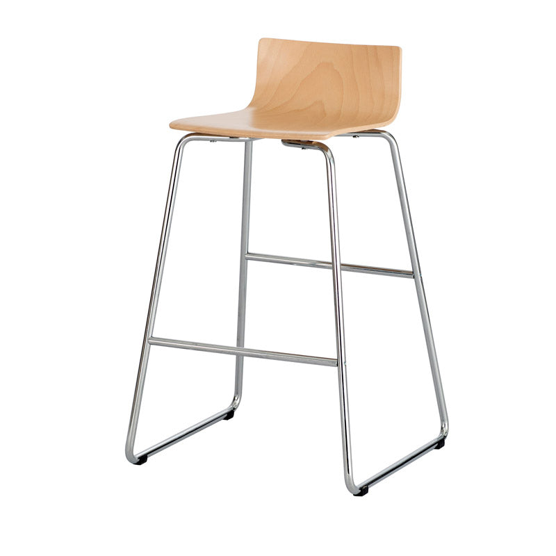 Wood Bistro-Height Stool w/ Chrome Sled Base